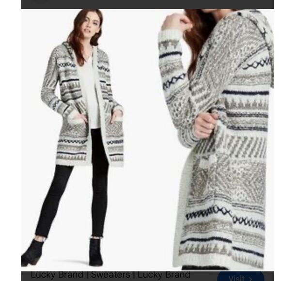 Lucky Brand Jackets & Blazers - Lucky Brand Gray Blue Silver Hooded Knit Cardigan Sweater Coat Small